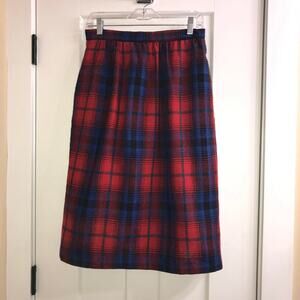 Vintage Red and Blue Plaid Wool Midi Skirt Cross Country Fashions 29" Waist